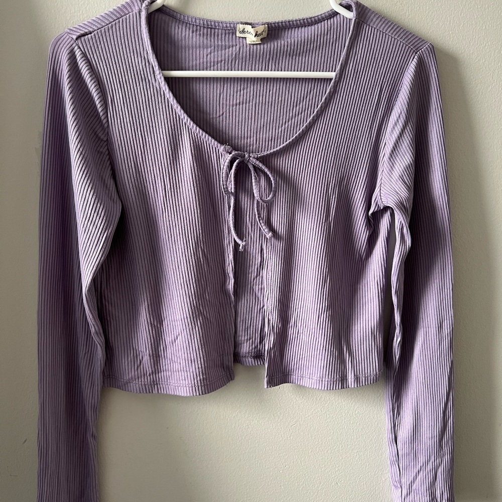 DEREK HEART Long Sleeve Cropped Lilac T-Shirt
